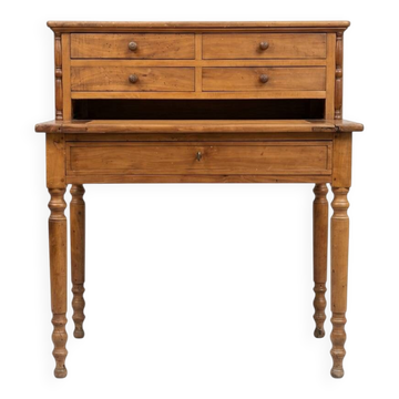 Antique Louis Philippe style desk with a 19th-century tier - 6 drawers - extendable leather top.