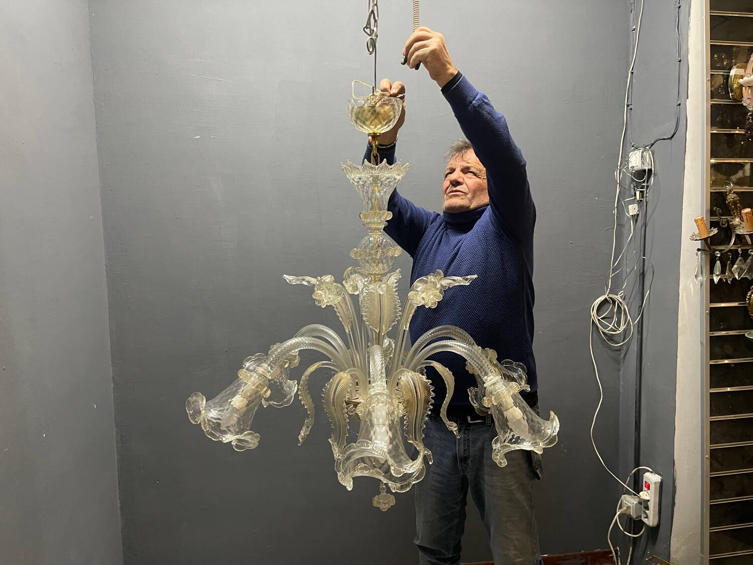 Large Venetian Murano Glass Chandeliers Set of 2