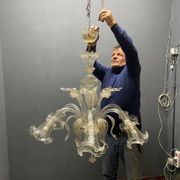Large Venetian Murano Glass Chandeliers Set of 2