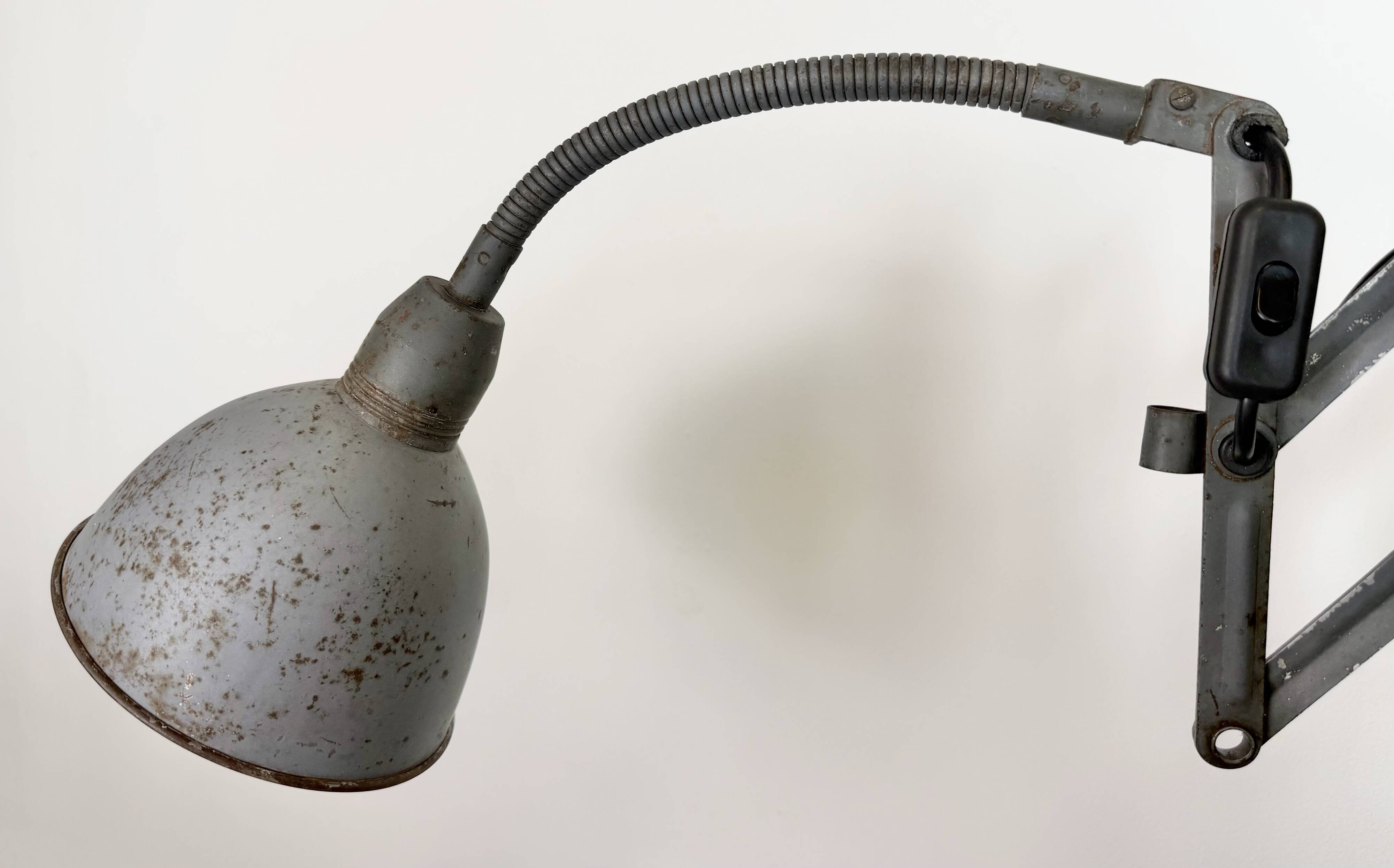 Grey Industrial Gooseneck Scissor Wall Lamp from Elektroinstala, 1960s