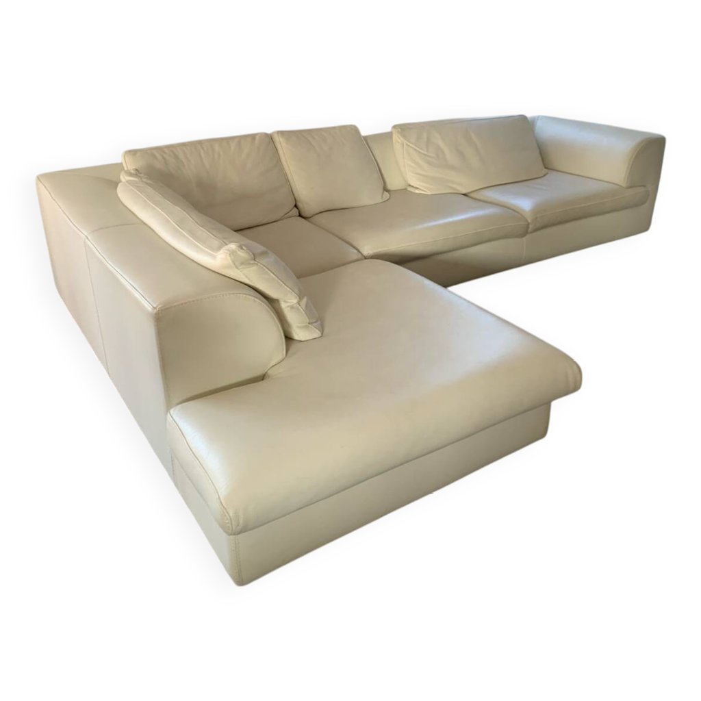 Canapé D'angle Roche Bobois – Cuir Blanc – 6 Places – 315/200 Cm – Occasion