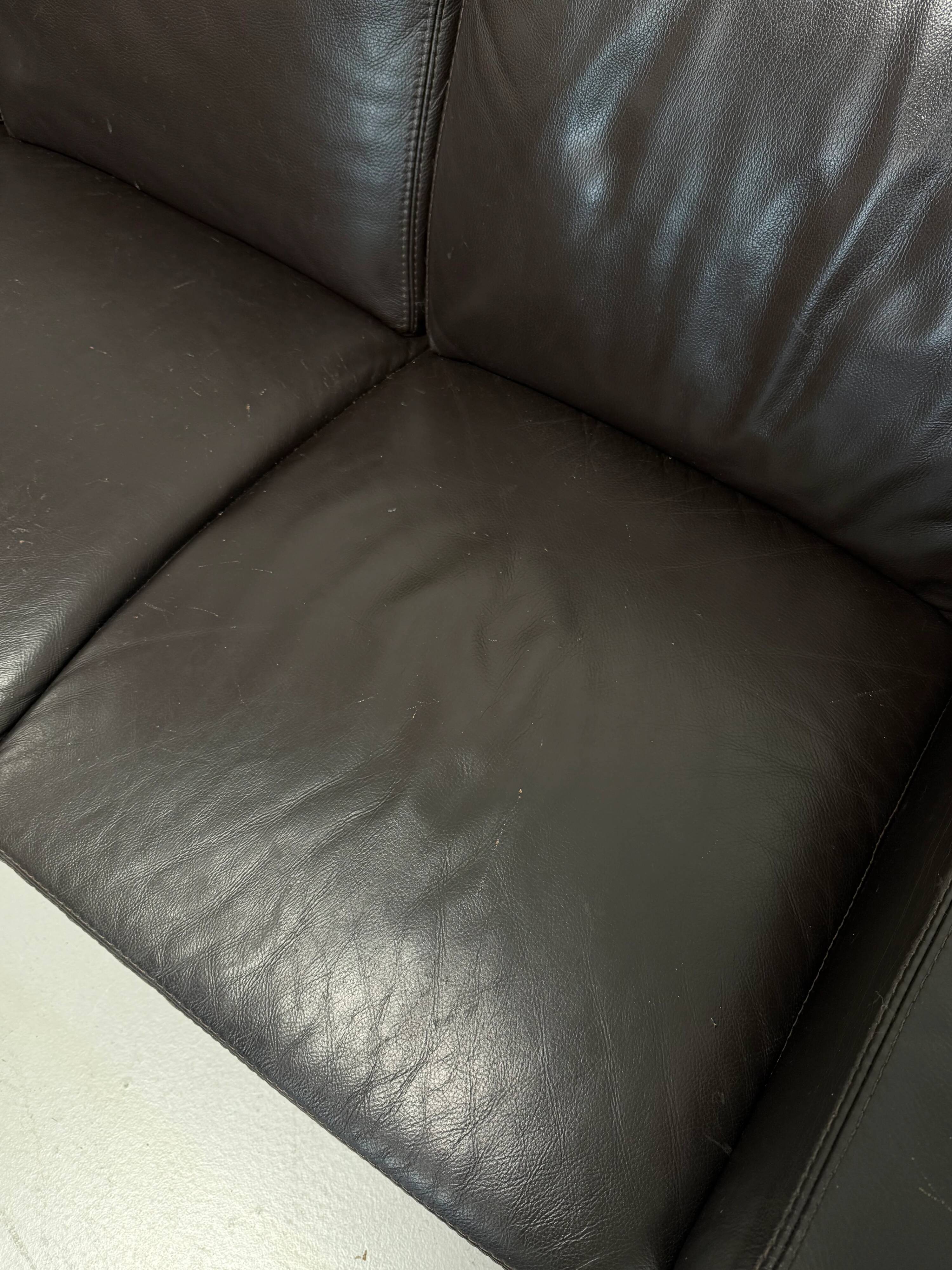 Vintage 3-seater brown leather sofa, 210 cm