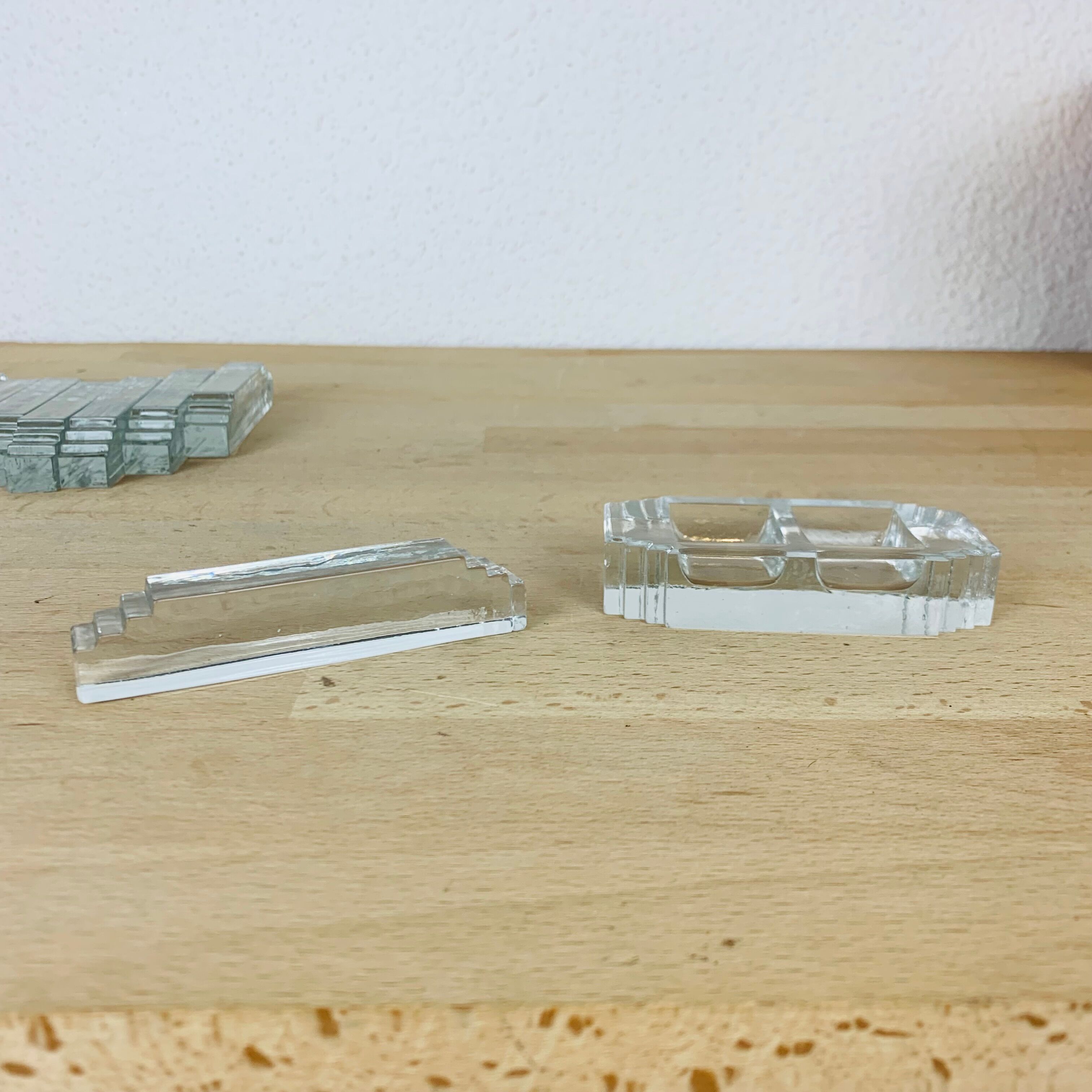 11 art deco glass knife holders and salt shaker