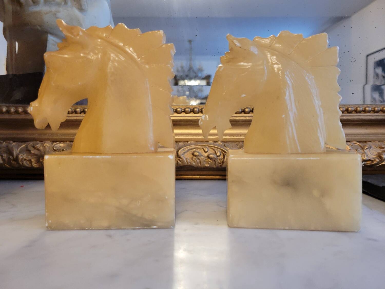 Pair of alabaster horse bookends