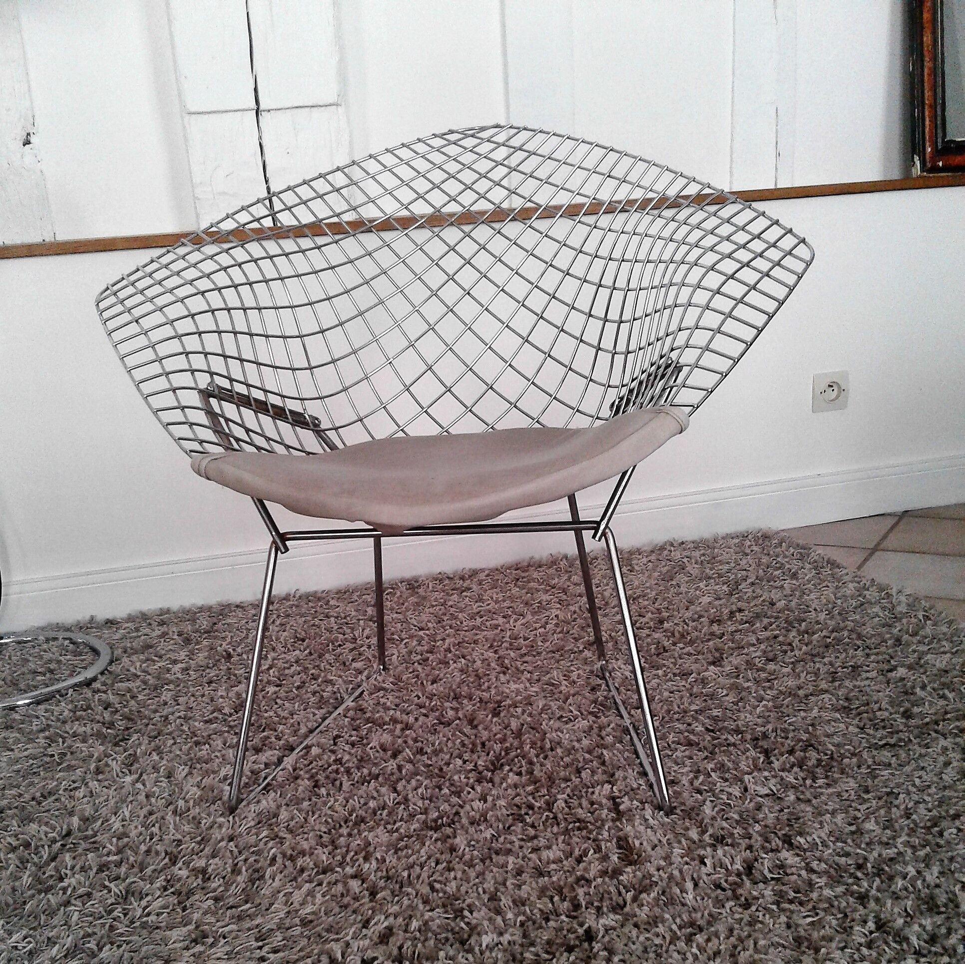 Diamond design chromed metal Chair Harry Bertoia Knoll early 1970s edition
