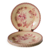 Lot de 4 assiettes plates en Terre de Fer, Gien modèle "Capucines", fin XIXème