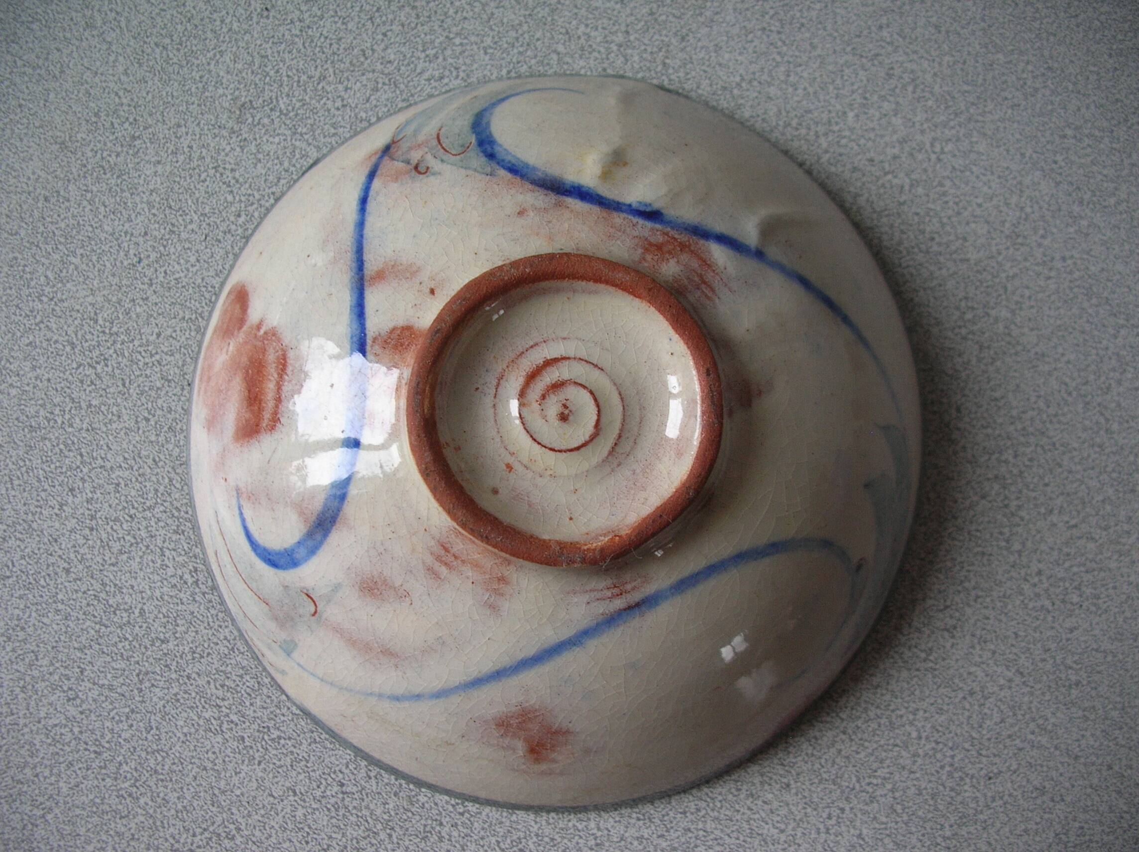 Old small bowl in enamelled terracotta, old earthenware