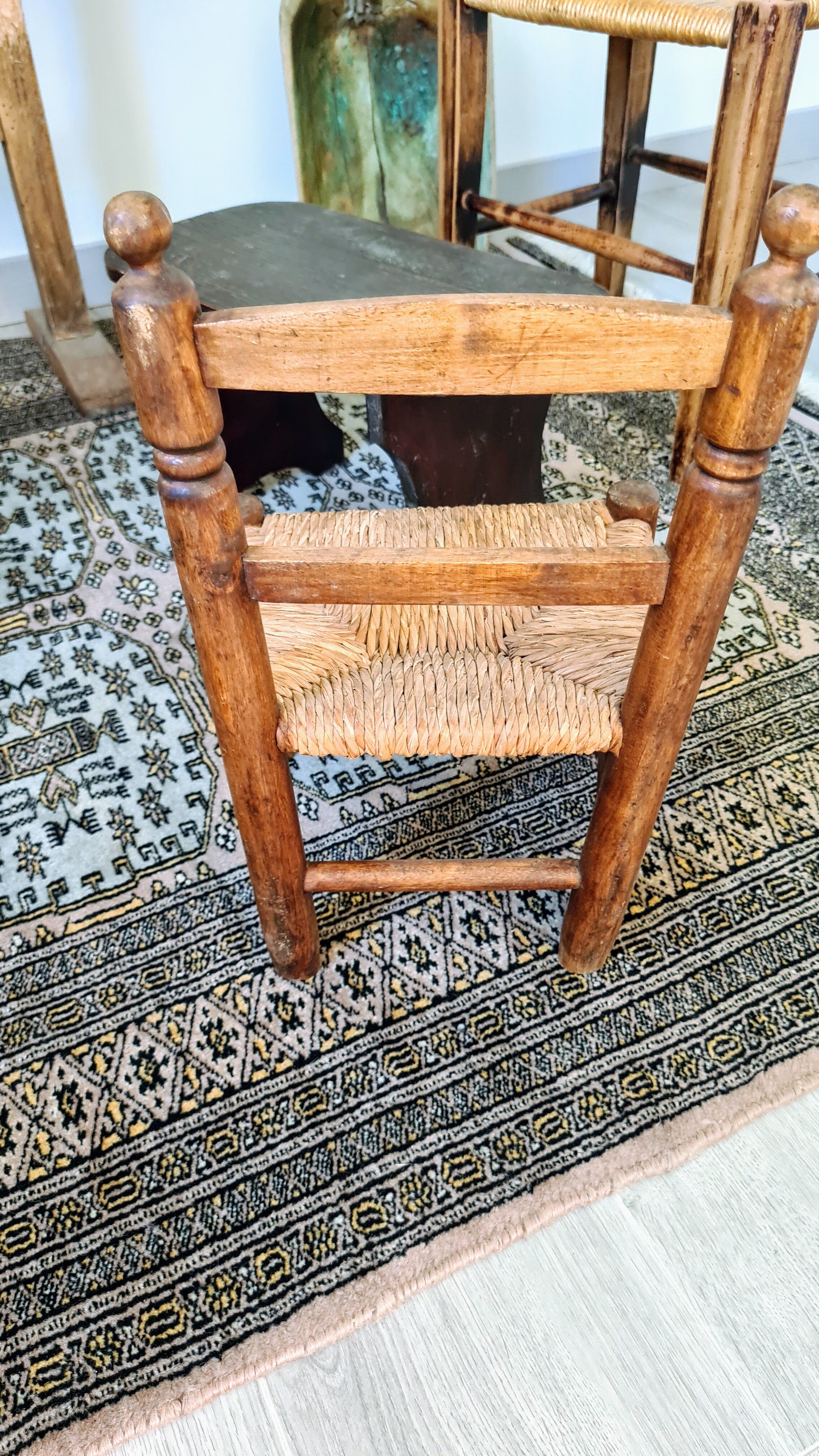 Chaise enfant campagnarde paillée