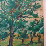 Peinture à l'huile sur panneau isorel paysage boisé signée et datée