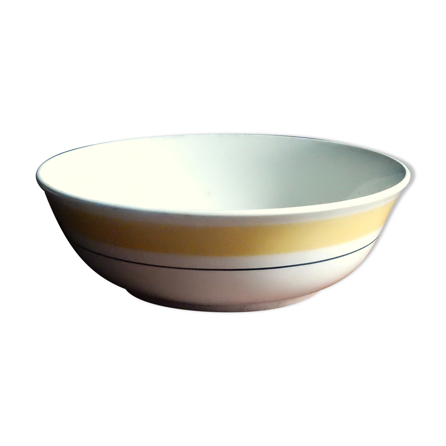 Saladier de Gien blanc et jaune des années 50