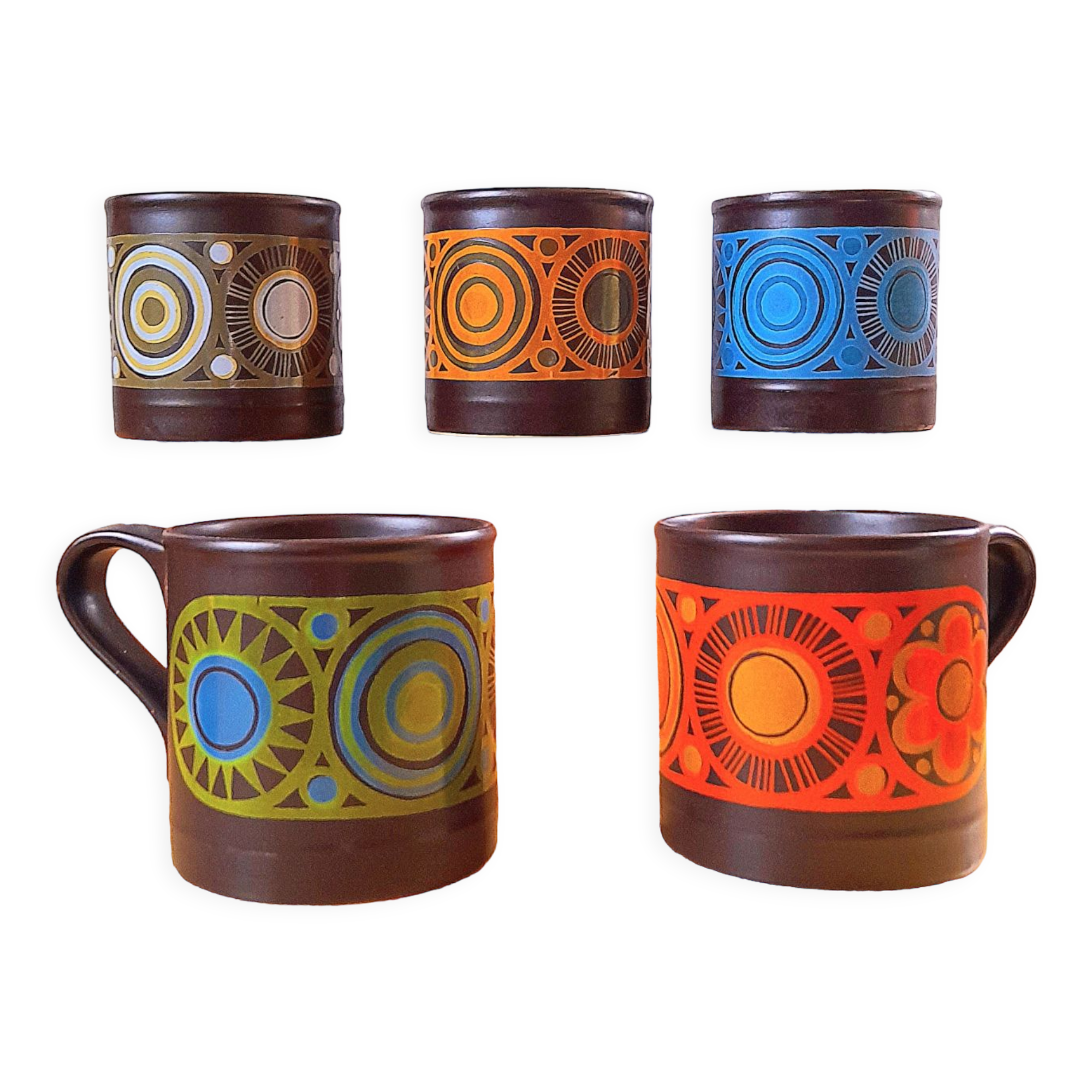 Set of 5 mugs Staffordshire 70s