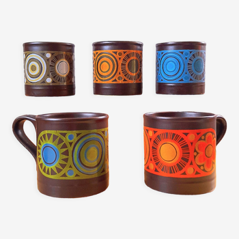 Set of 5 mugs Staffordshire 70s
