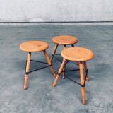 Industrial Low Tripod Stools, Belgium, 1950s, Set of 3