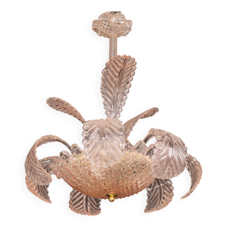 Lustre Art Déco rose Barovier e Toso, verre de Murano, années 1950
