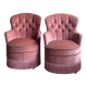 Pair of small vintage upholstered toadstool armchairs in old rose velvet – 1960s