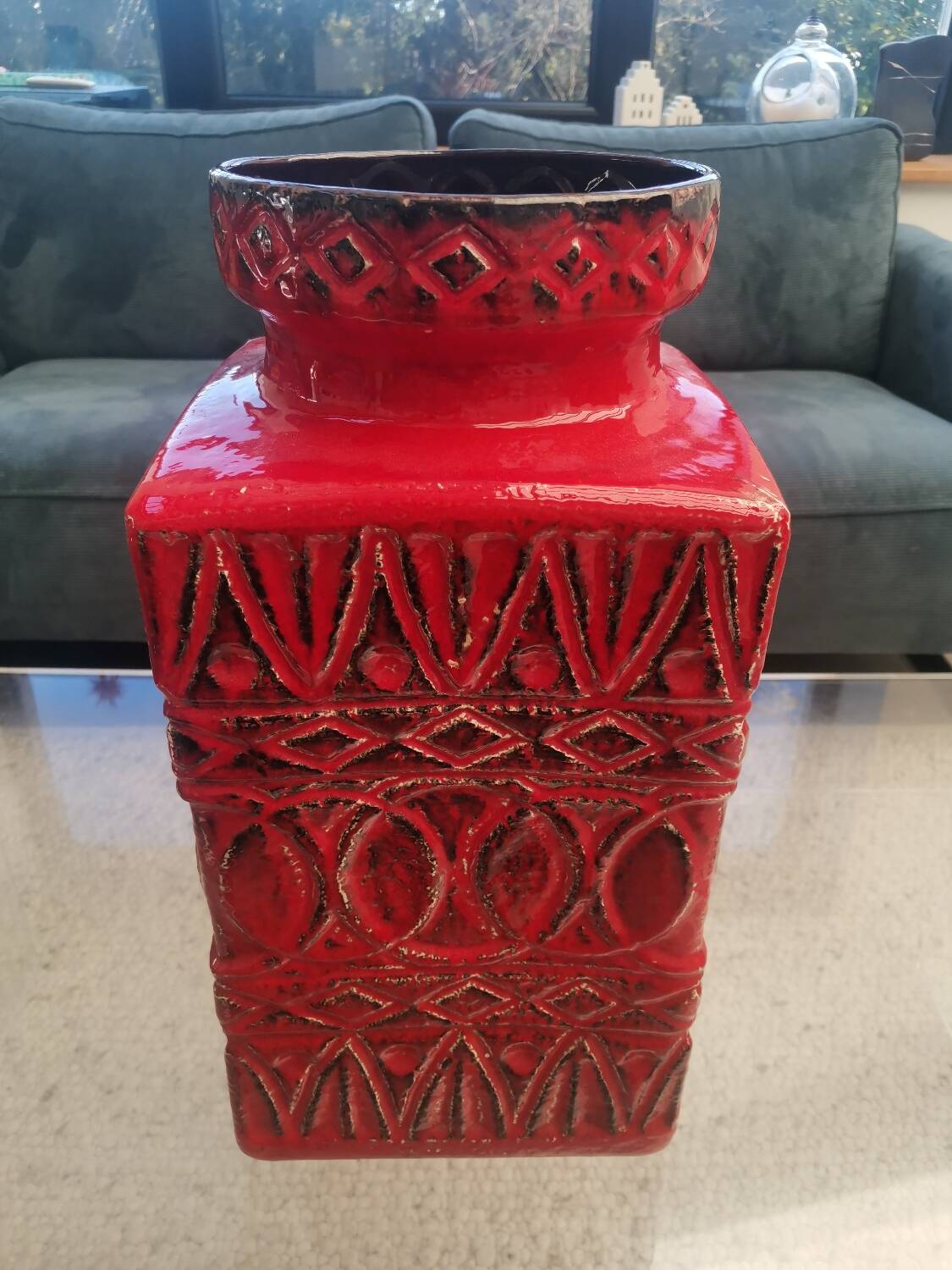 Large BAY Keramik Floor Vase 45 cm Red Vintage West Germany Bodo Mans