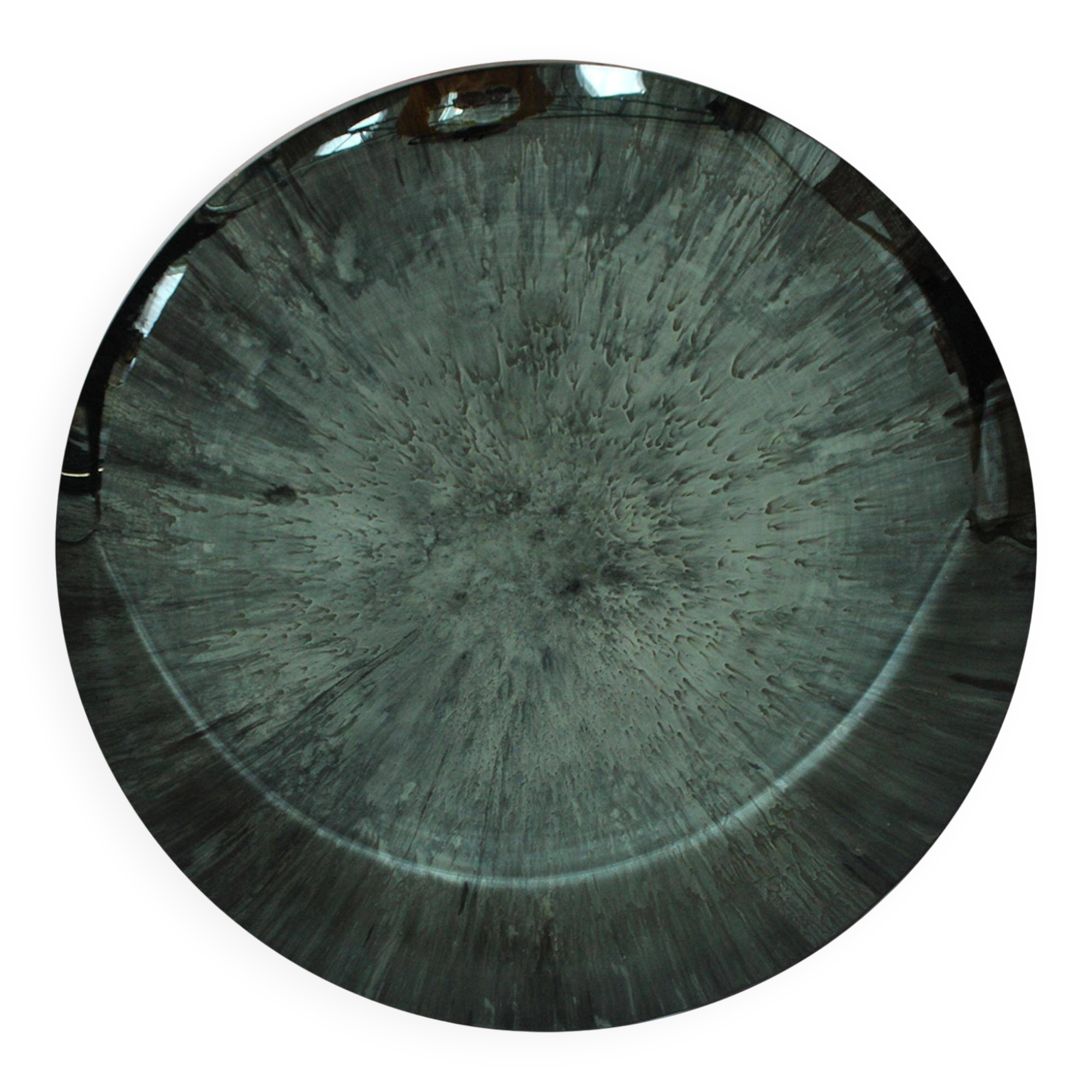 Modern Sculptural Concave Blue Glass Round French Mirror, Unique Piece