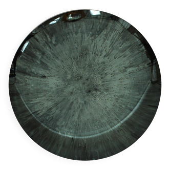 Modern Sculptural Concave Blue Glass Round French Mirror, Unique Piece