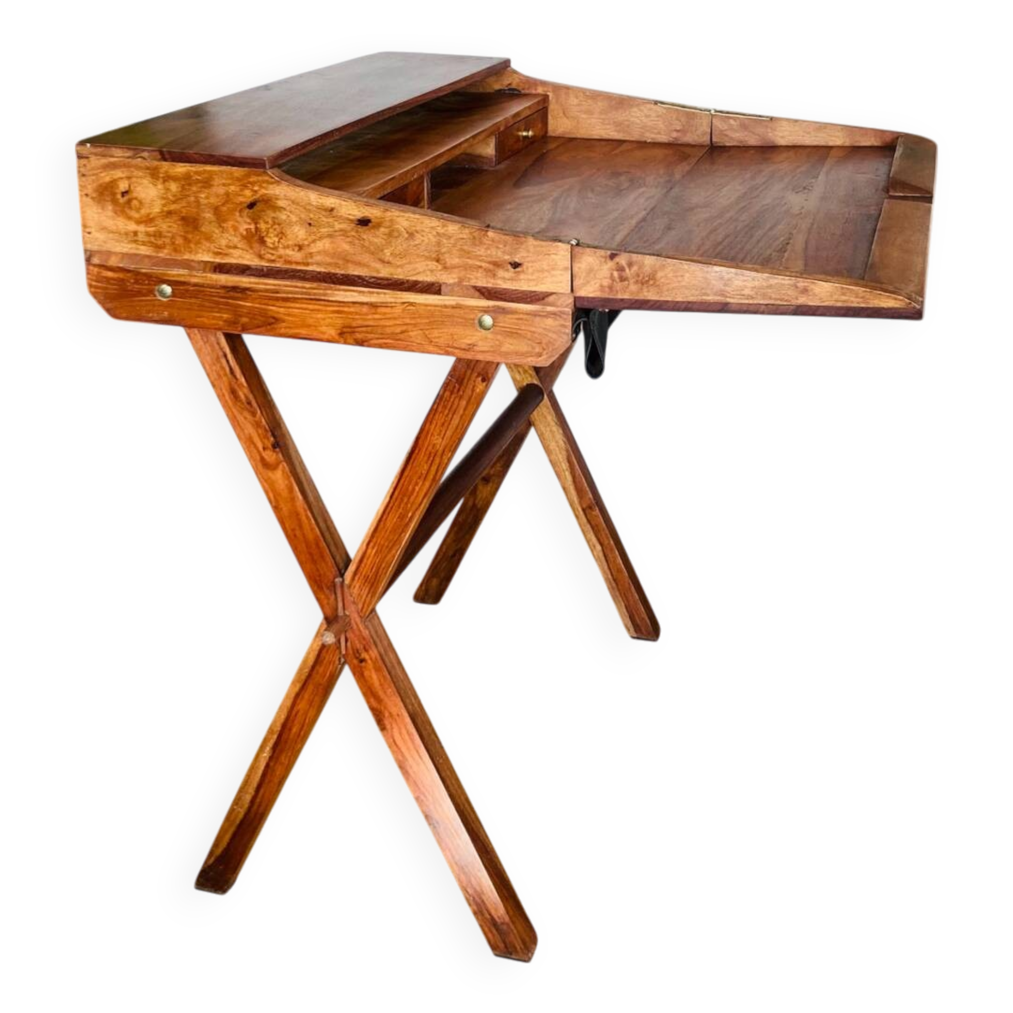Desk, writing desk in solid rosewood and studded leather, 20th century.