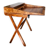 Desk, writing desk in solid rosewood and studded leather, 20th century.