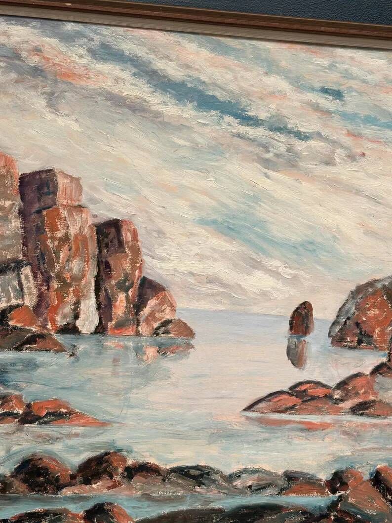 Original Large Swedish Oil on Panel – “Coastal Landscape” – Signed – Vintage & Framed