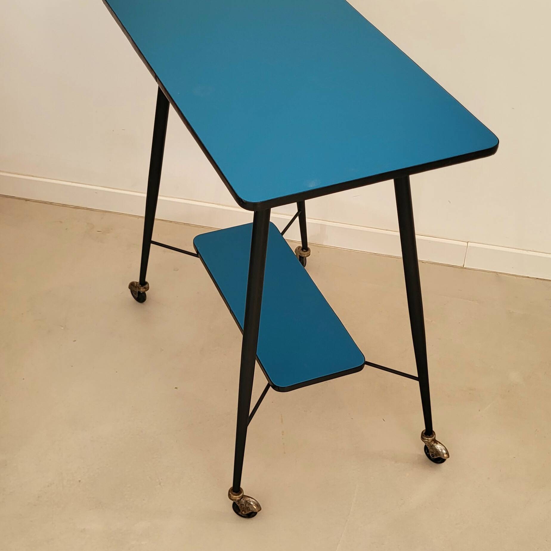 Vintage petrol blue serving trolley