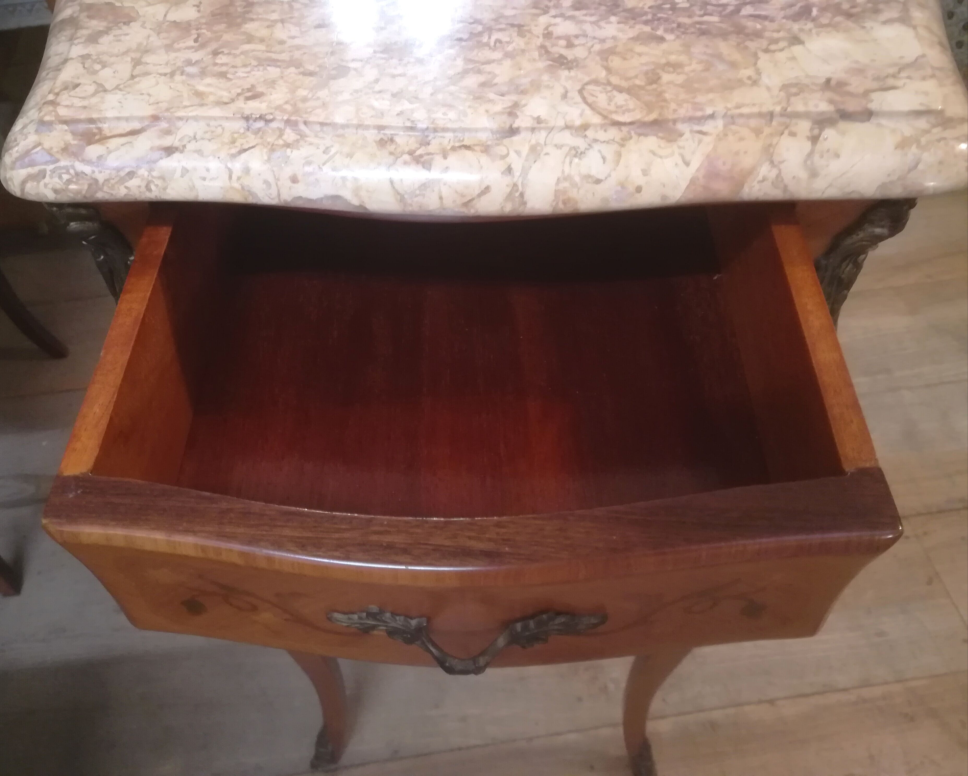Pair of Louis XV style bedside tables in marquetry