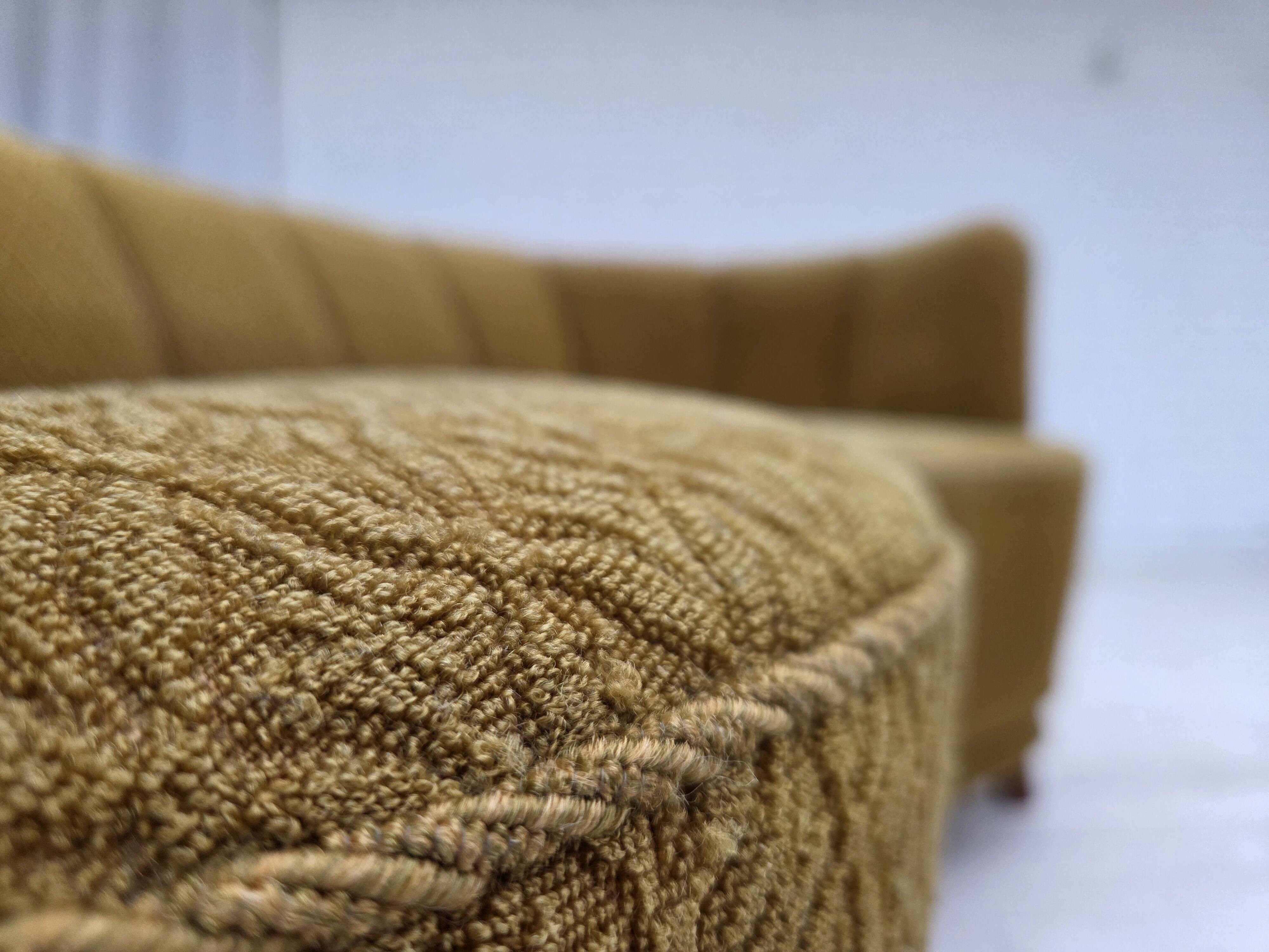 1960s, Danish 2-seater "Banan" sofa, green furniture wool, ash wood.