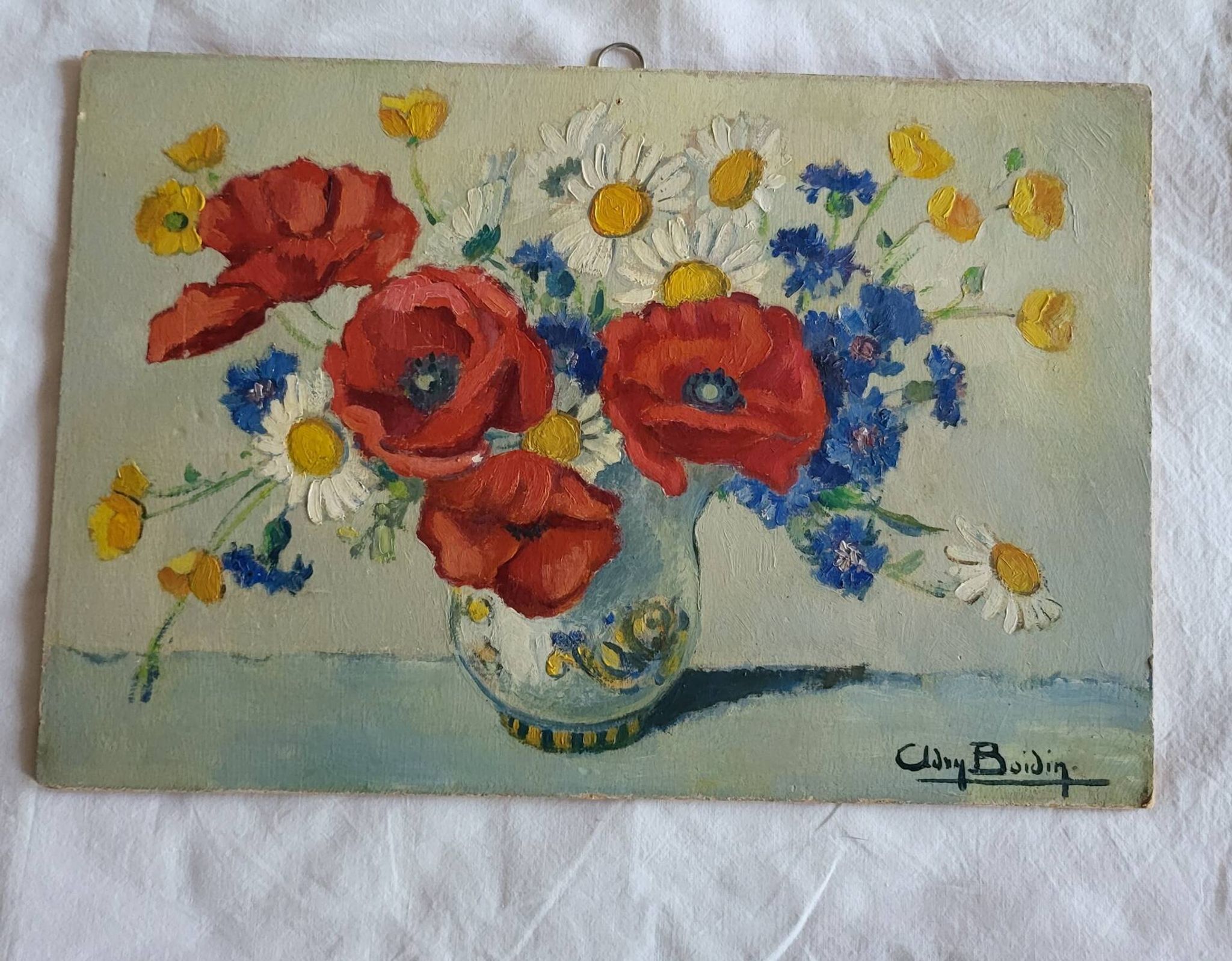 Adry BOIDIN Huile sur panneau Bouquet de fleurs Coquelicots XXe