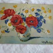Adry BOIDIN Huile sur panneau Bouquet de fleurs Coquelicots XXe