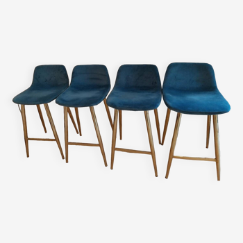 Set of 4 blue velvet AM-PM stools