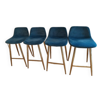 Set of 4 blue velvet AM-PM stools