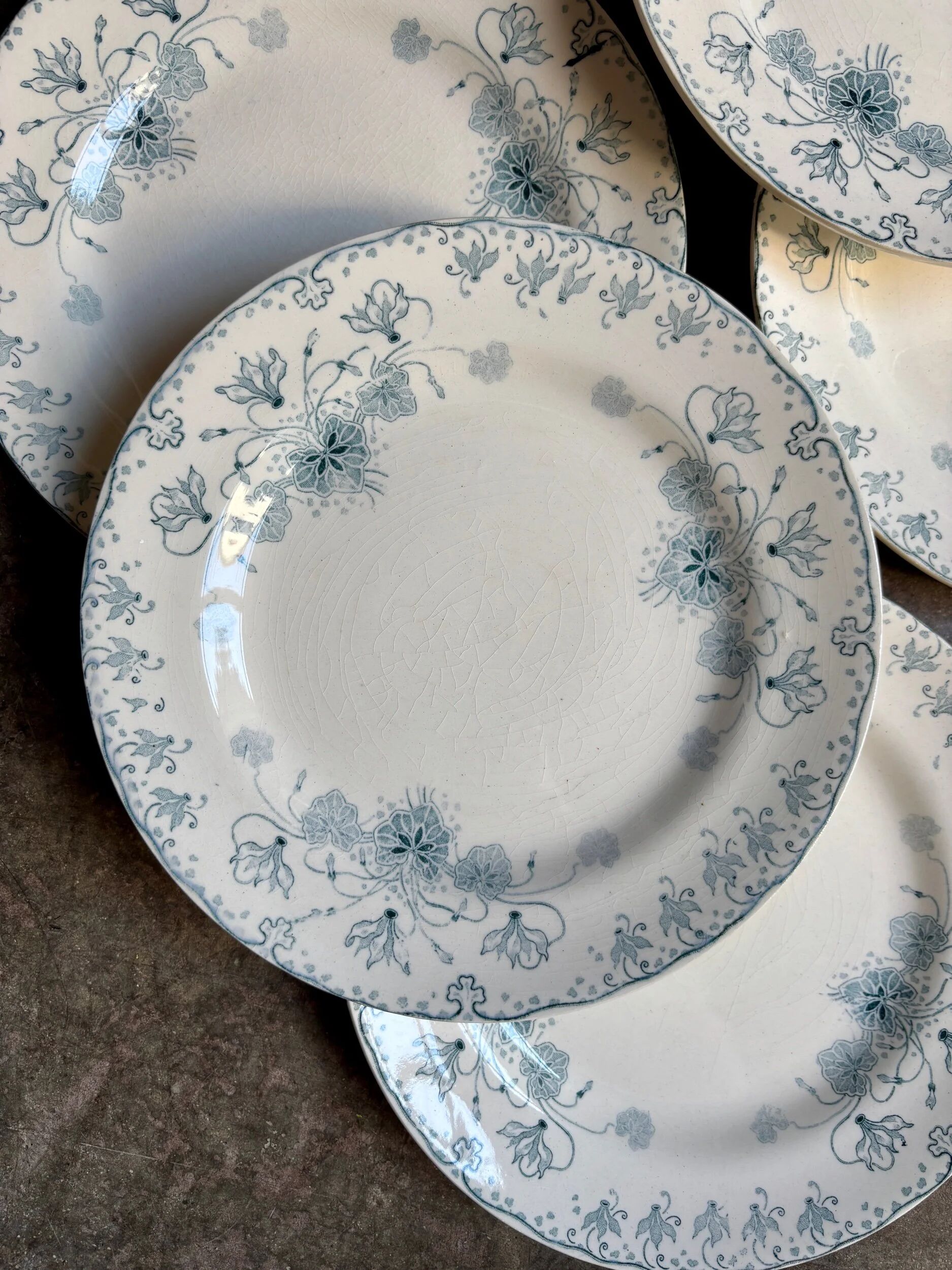 6 dessert plates H. Boulenger in Choisy-le-Roi in ironstone, "Cyclamen" service.