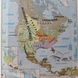 Old laminated map "North America - Physical Map" on the front / Agriculture and climate" back