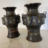 Pair of antique cloisonné bronze vases, China or Japan circa 1900-1930.