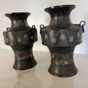 Pair of antique cloisonné bronze vases, China or Japan circa 1900-1930.