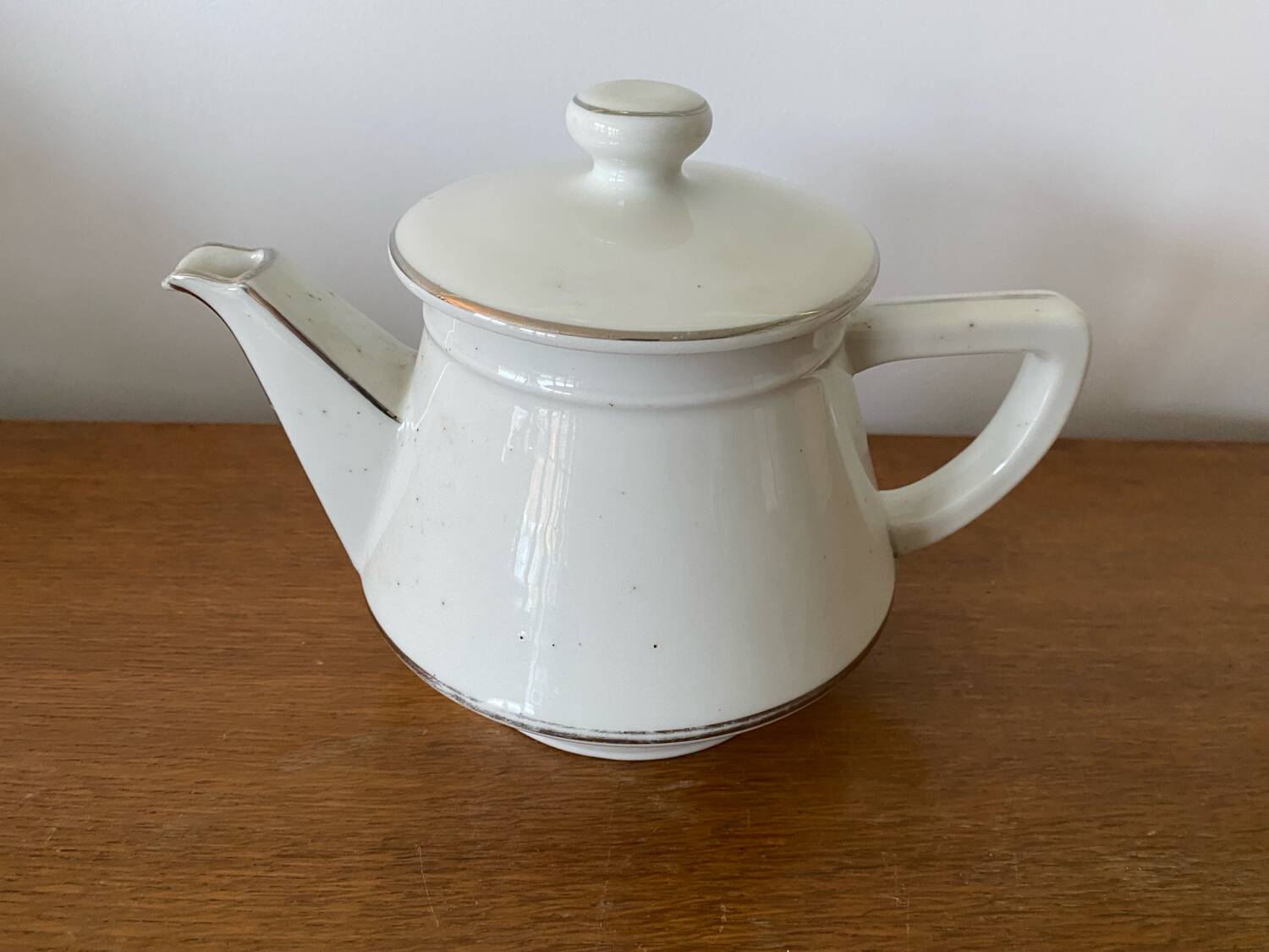Antique Aluminite Teapot FRUGIER White & Silver Ceramic Vintage