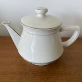 Antique Aluminite Teapot FRUGIER White & Silver Ceramic Vintage