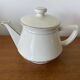 Antique Aluminite Teapot FRUGIER White & Silver Ceramic Vintage
