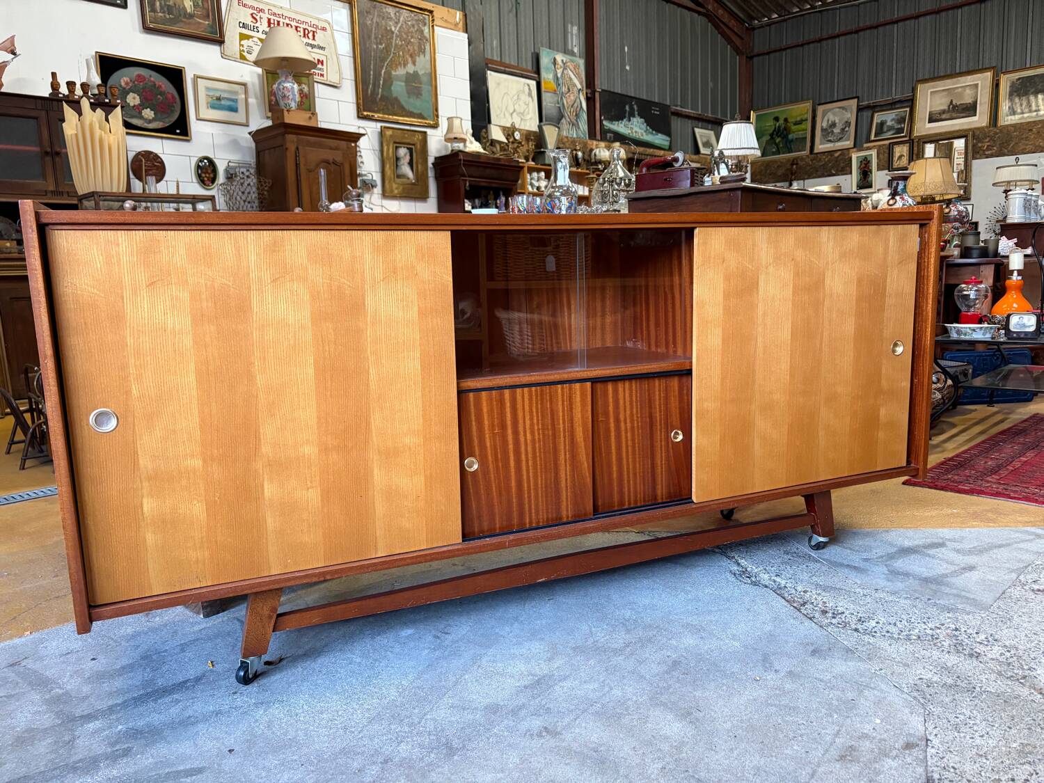 Vintage 1960s sideboard on casters, Scandinavian style