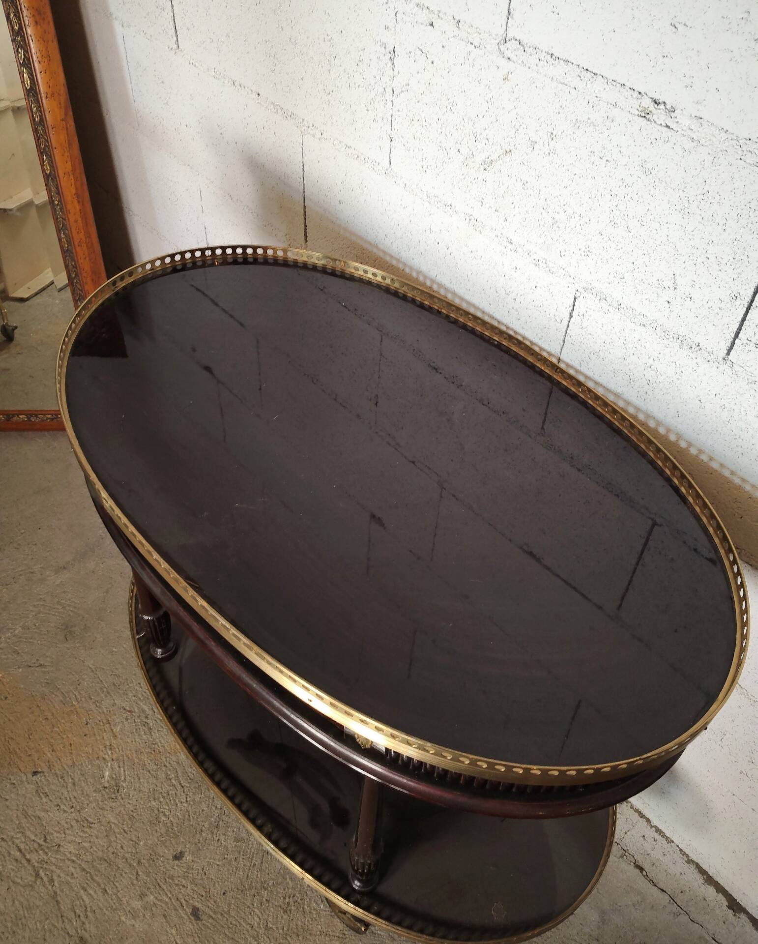 Oval Wooden and Brass Serving Table in Louis XVI Style / Maiso