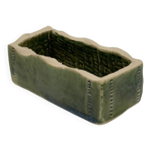 Vase rectangulaire en céramique signé, intérieur tressé