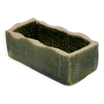 Rectangular ceramic vase signed, woven interior.