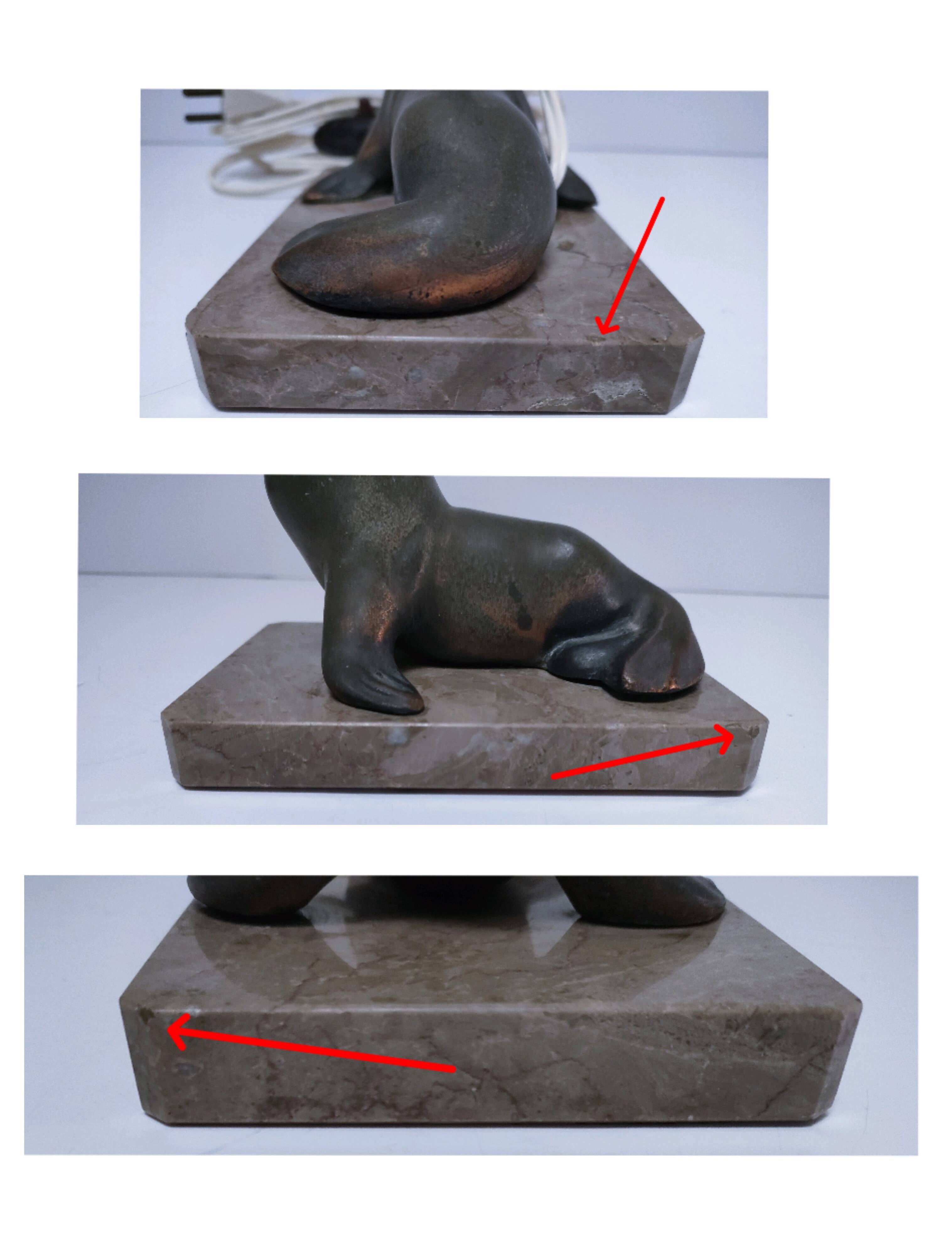 art deco seal lamp marble opaline metal