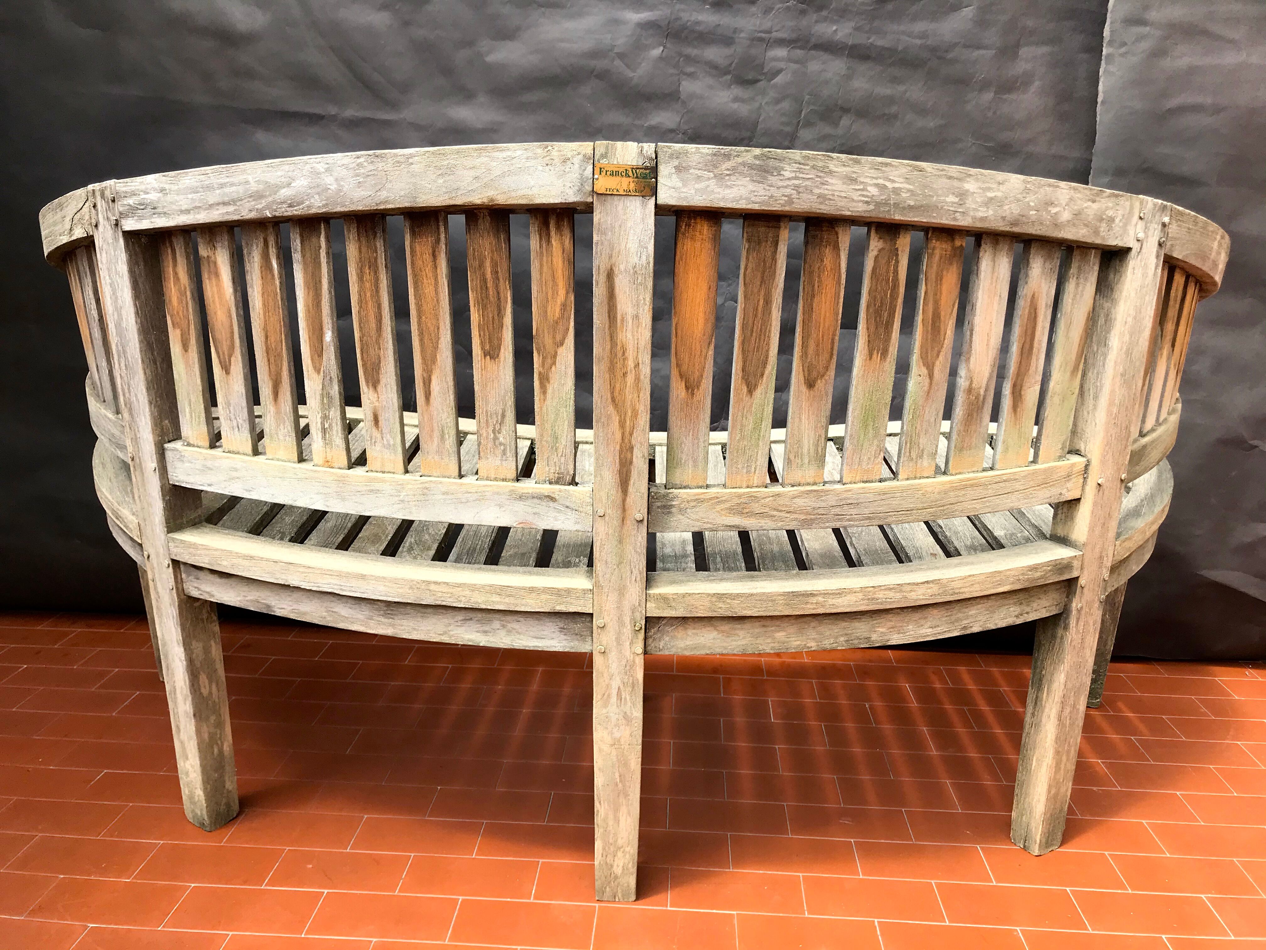 oval garden bench vintage solid teak "franck west" rare curved shape