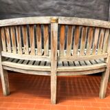 oval garden bench vintage solid teak "franck west" rare curved shape