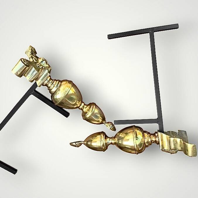 Pair of antique brass and cast iron andirons, Louis XVI style
