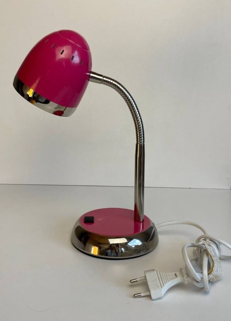 Flexible Pink and Metal Desk Lamp - 70's Style - Seventies and Vintage