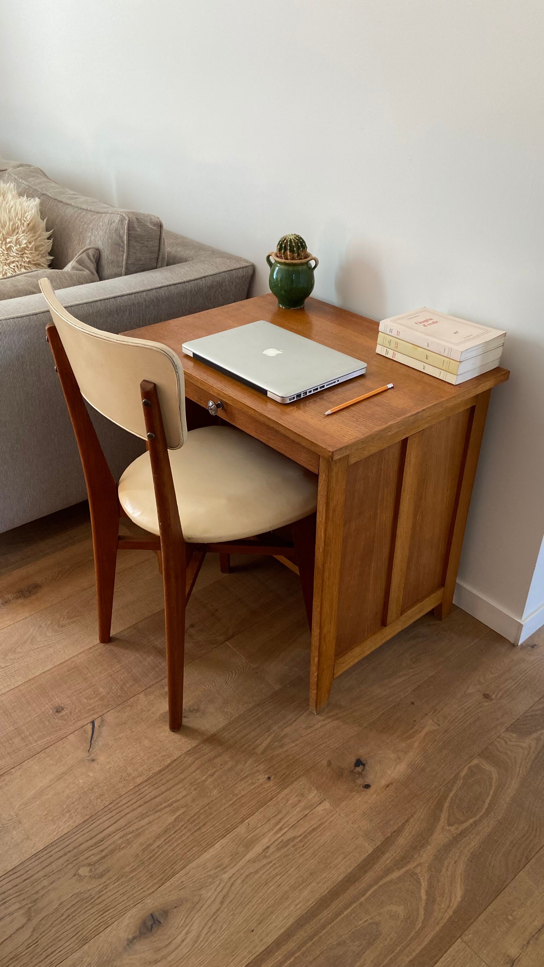 1950s vintage children's desk in light oak