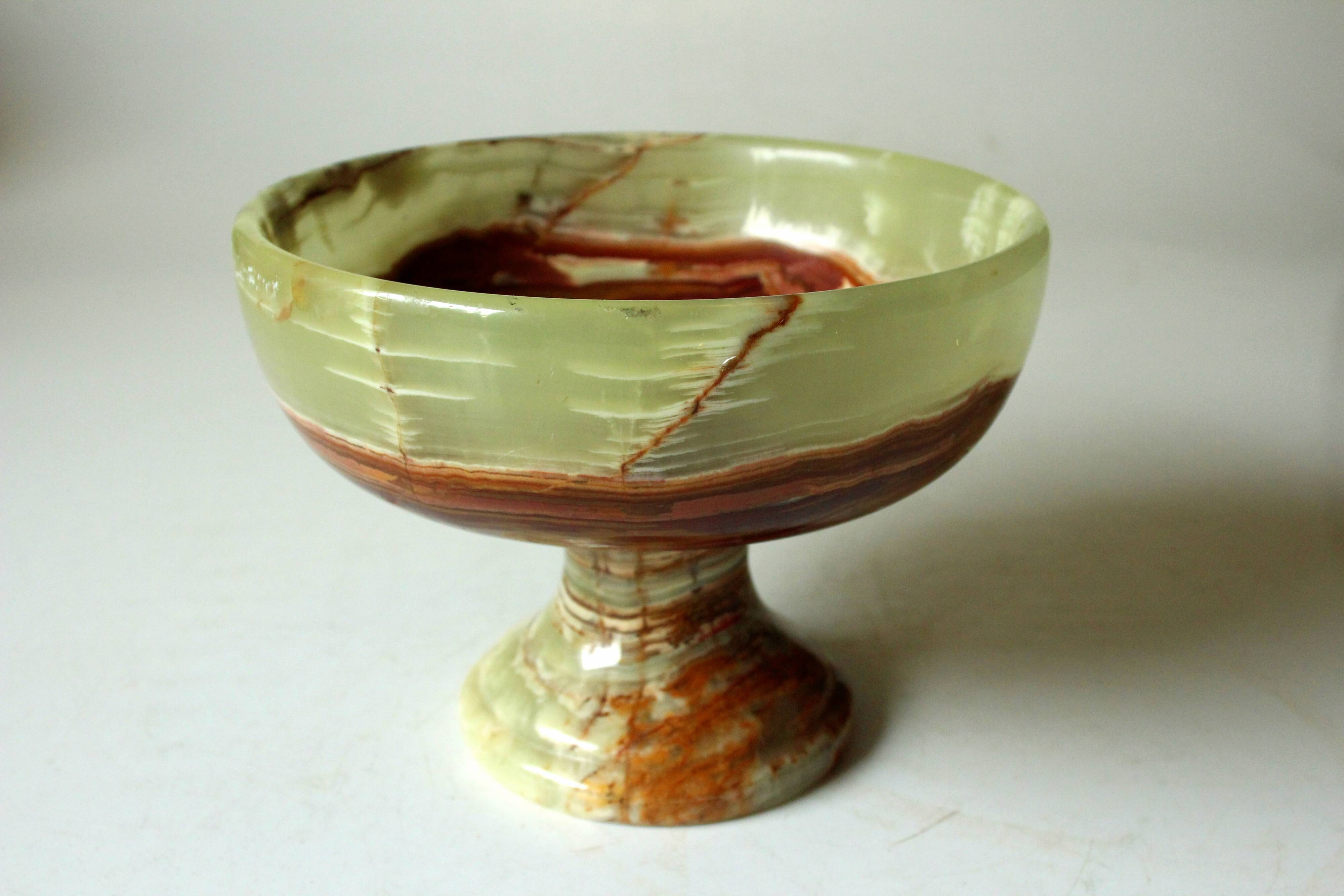 Handcarved onyx footed serving bowl, trinket bowl, vintage from the 1970s